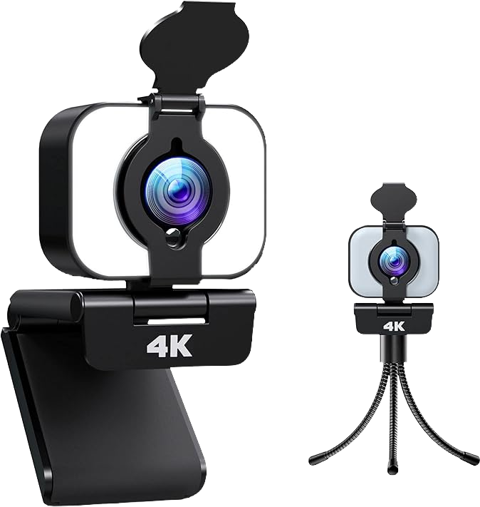 Camera web pentru computer Full HD, 4K Full-HD cu led, Rotatie 360°, USB 2.0, Negru